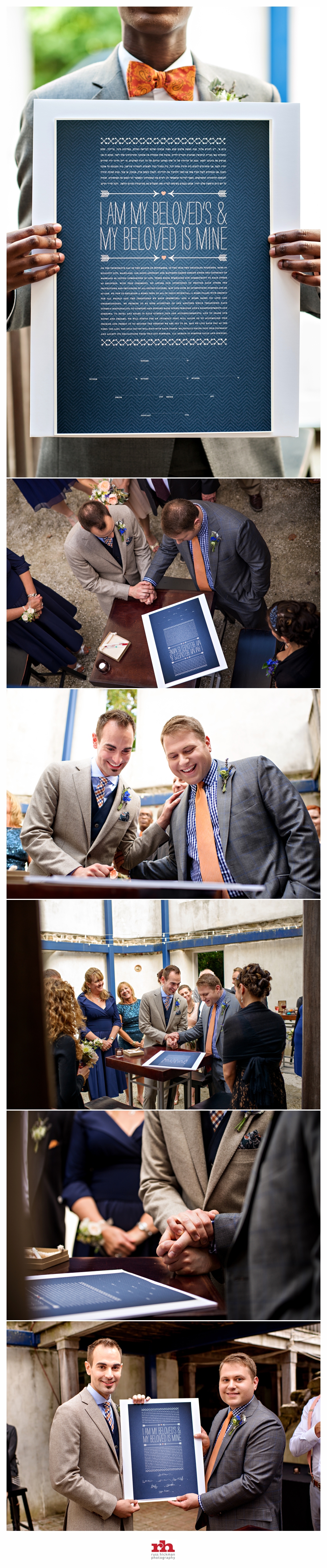 A Same Sex Couple sign the Ketubah at their Wedding in Baltimore, MD.
